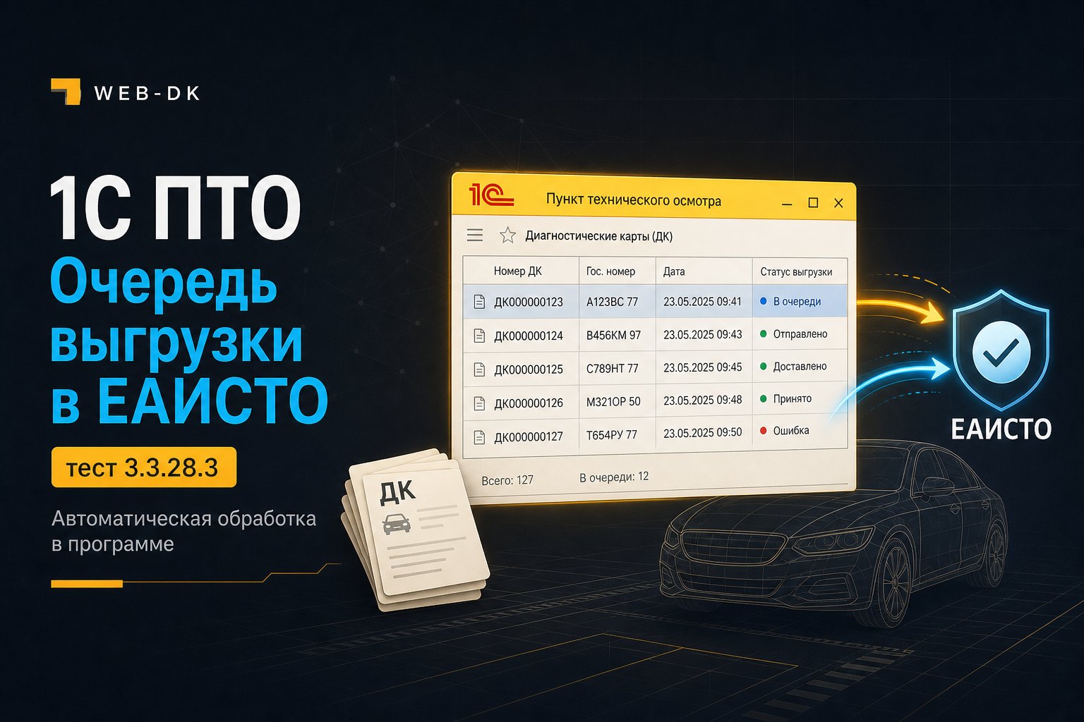 1С ПТО 3.3.28.3: тестируем автоматическую очередь выгрузки в ЕАИСТО